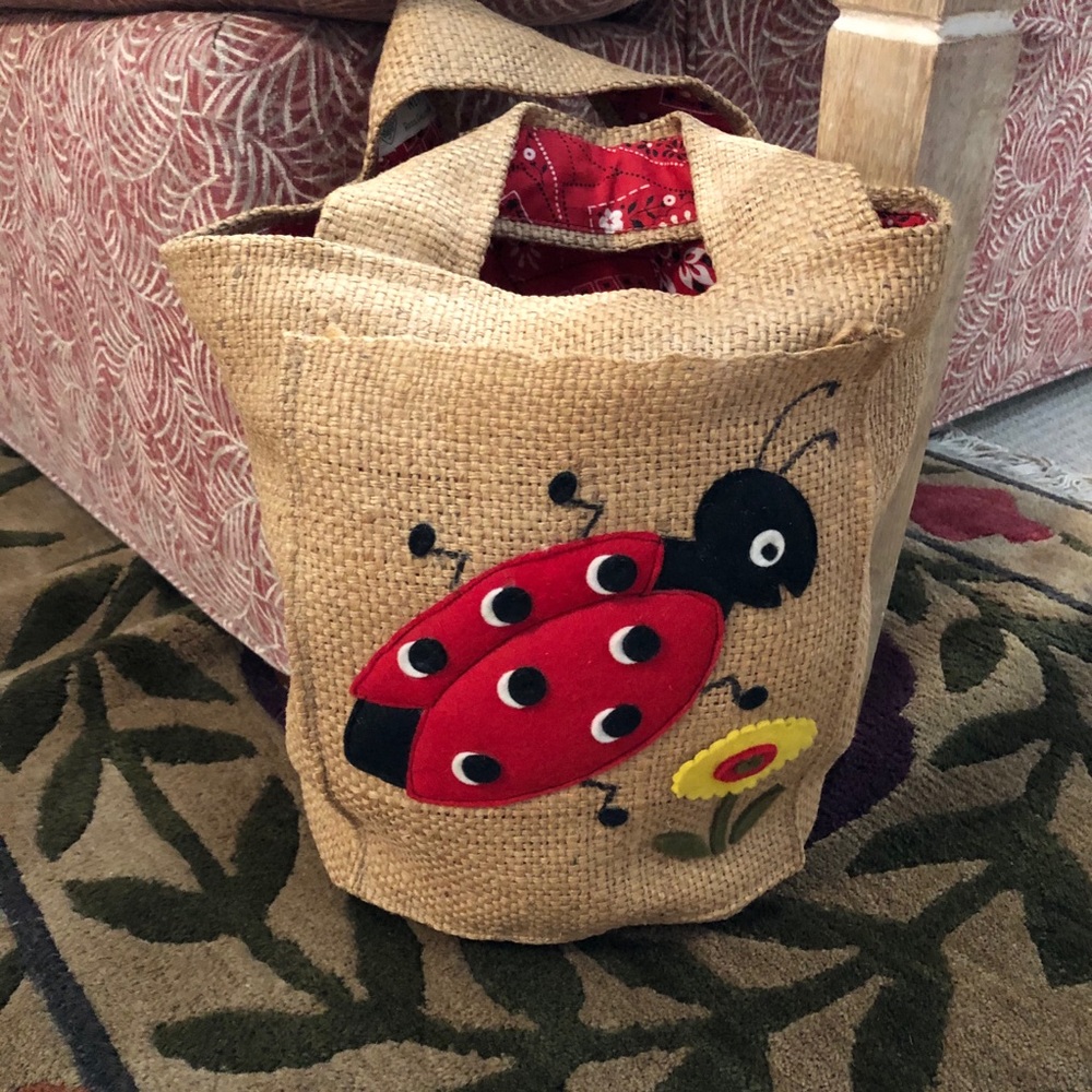 Vintage Burlap Squirrels’ Nest Ladybug Bag